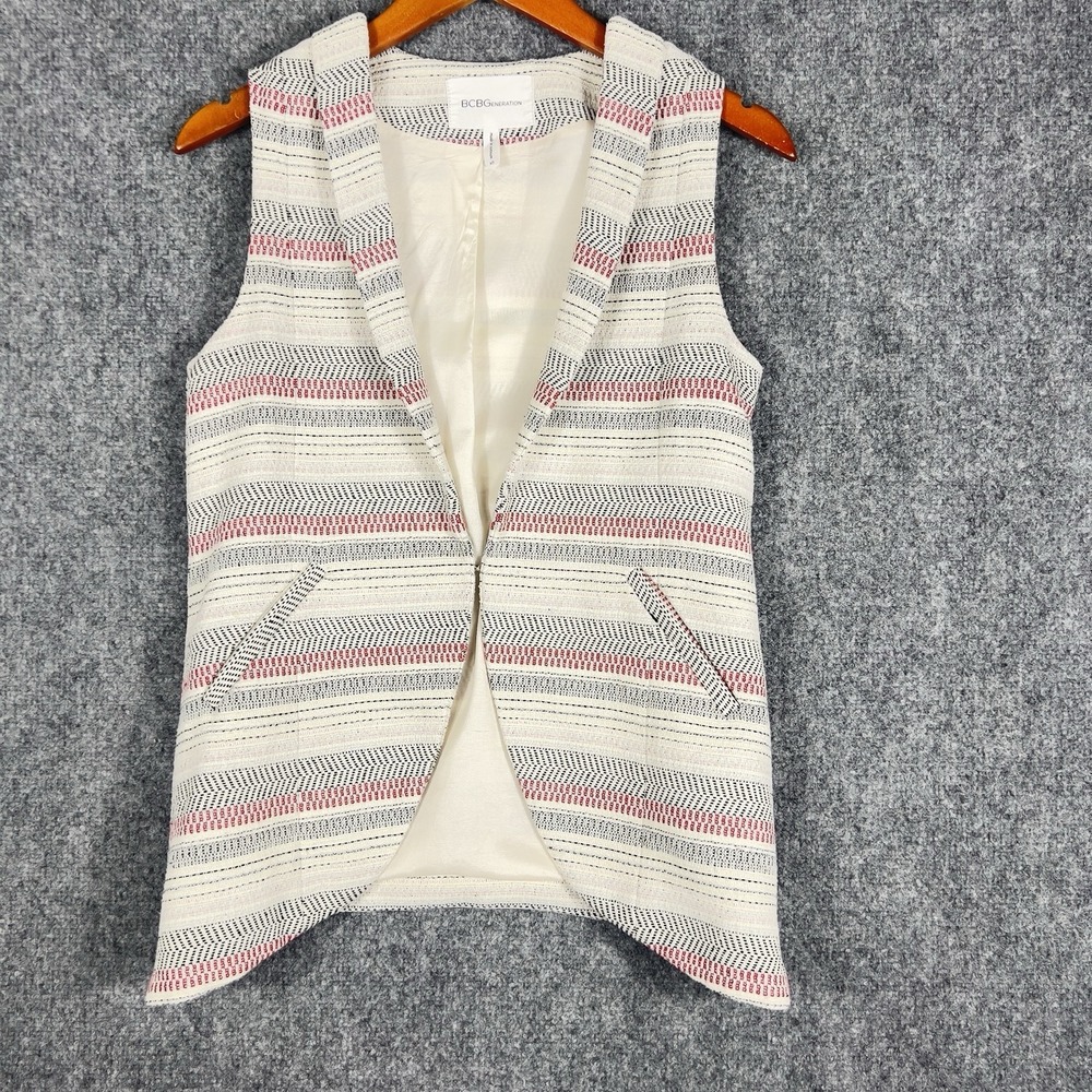 BCBGeneration‎ Womens XS Open Front Vest Textured Stripe Sleeveless Boho Layer